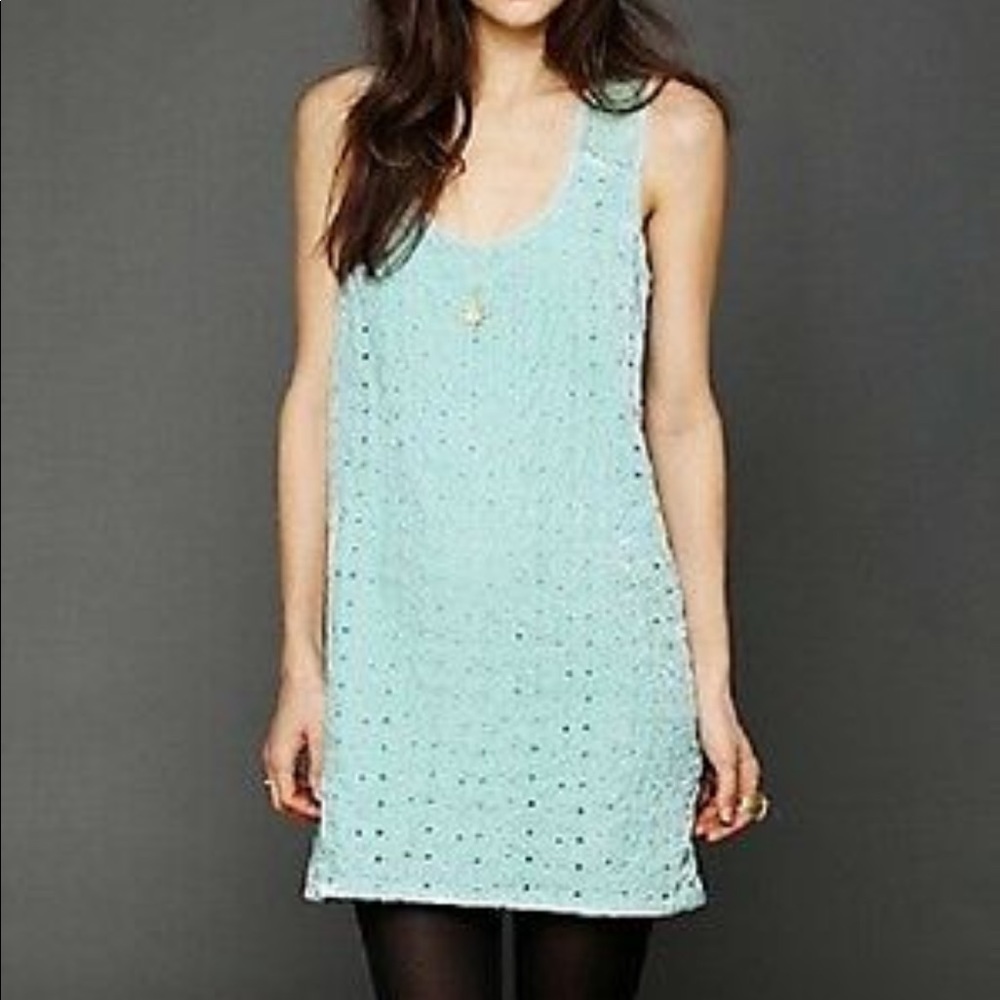 Free People Mint Crochet Shift Dress